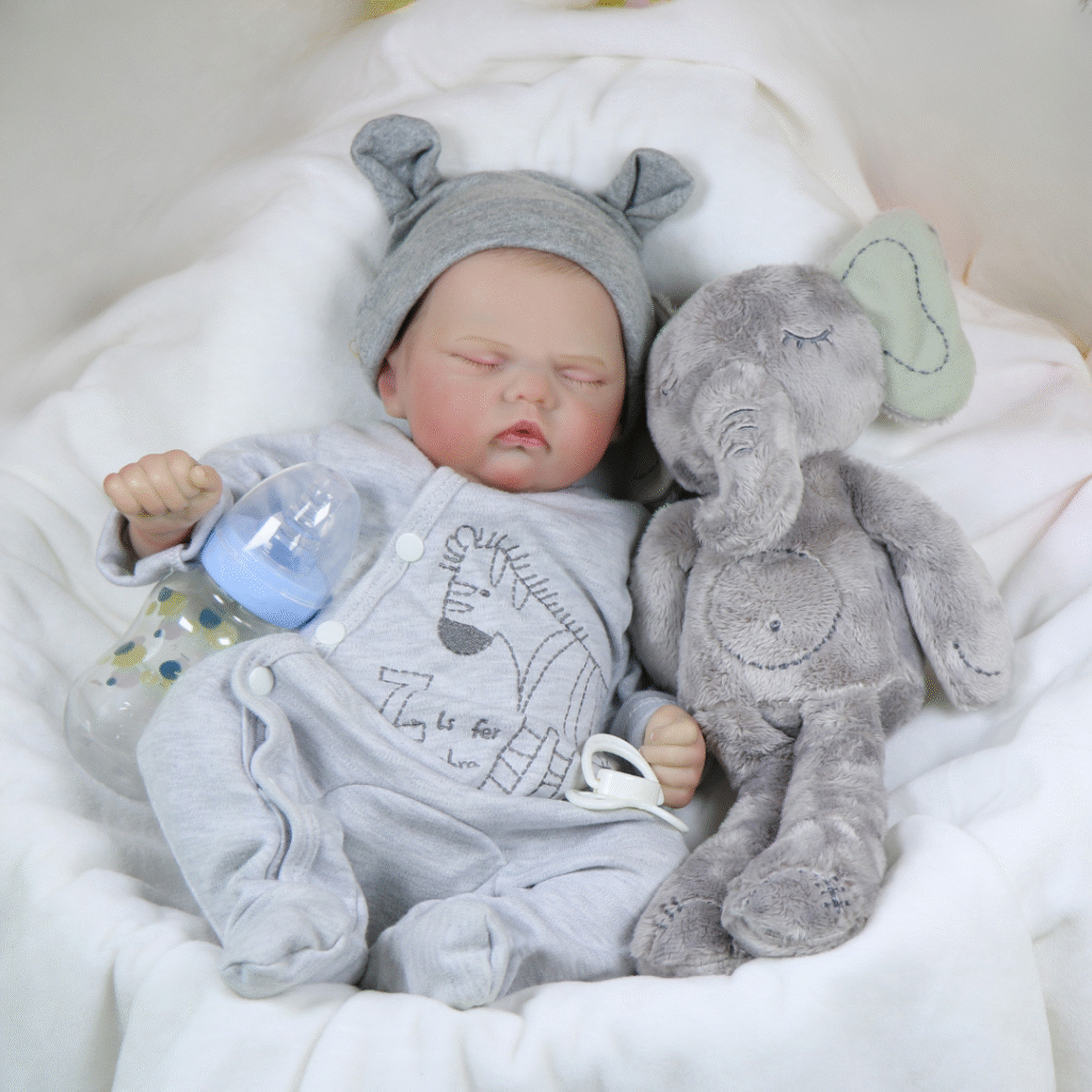 Noah Grey Reborn Baby Boy Doll – 17-Inch Realistic Lifelike Newborn with Weighted Cloth Body, Hand-Painted Details, Magnetic Pacifier & Bottle Gift Set