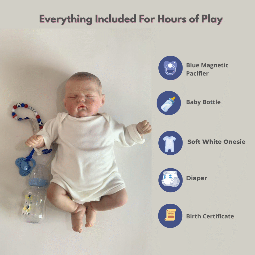 Oliver James Reborn Baby Boy Doll – 17-Inch Realistic Lifelike Newborn with Weighted Cloth Body, Hand-Painted Details, Pacifier & Bottle Gift Set