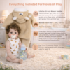 Lifelike Baby Bear Oliver reborn newborn sitting on a cozy rug in a nursery with a teddy bear