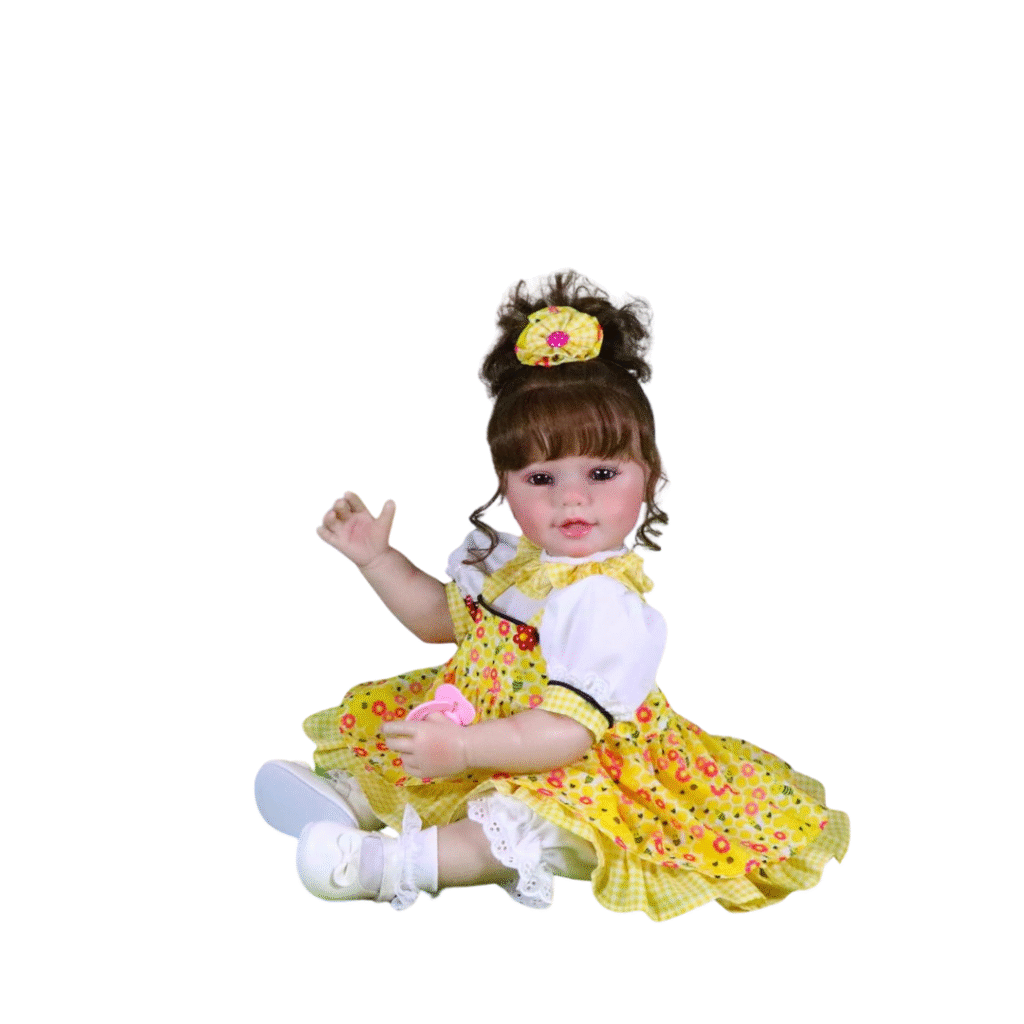 Bella Sunshine Reborn Toddler Doll – 22-Inch Realistic Full Vinyl Girl with Brown Hair and Floral Dress