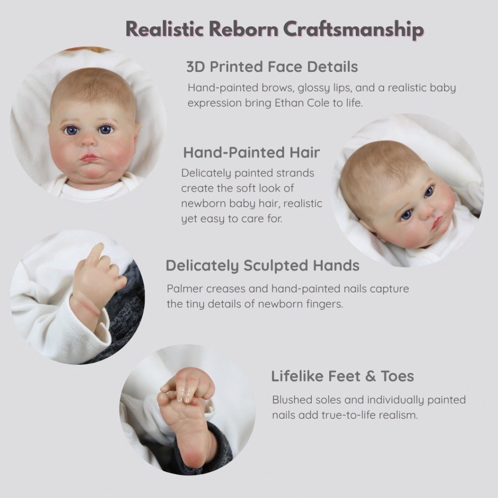 Ethan Cole Reborn Baby Boy Doll – 18-Inch Realistic Full Vinyl Newborn with Hand-Painted Details and Weighted Body for Lifelike Play
