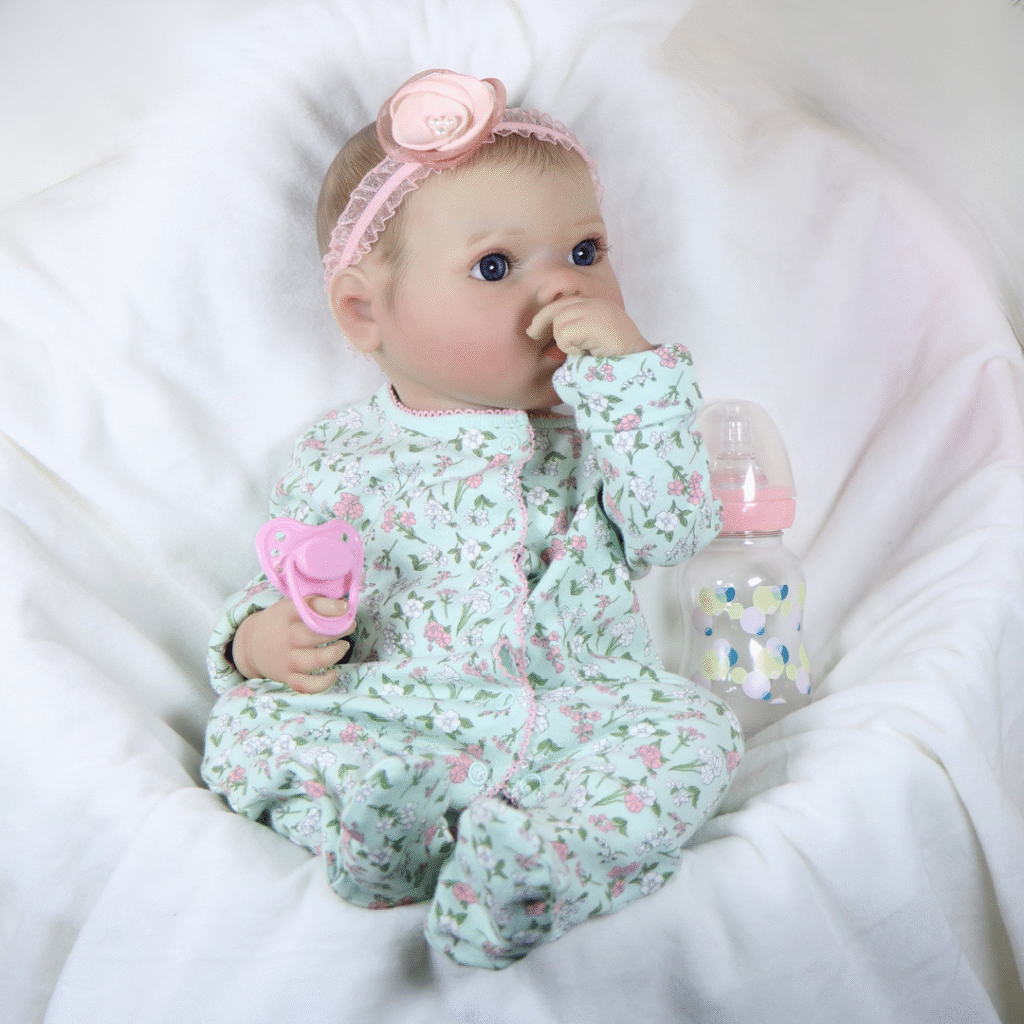 Emma Rose Reborn Baby Girl Doll – 18-Inch Realistic Full Vinyl Newborn with 3D Printed Face, Outfit, Pacifier & Bottle Gift Set