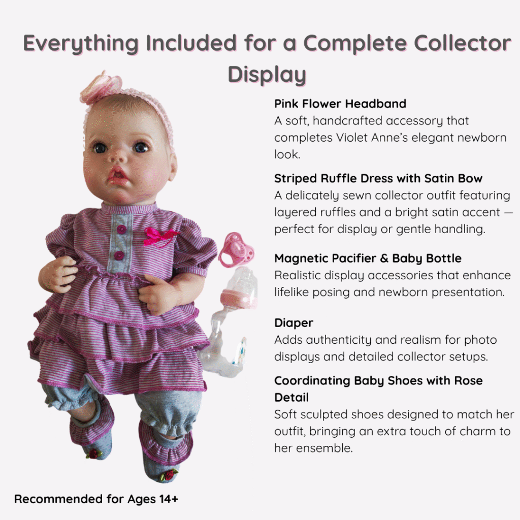 Violet Anne Reborn Baby Girl Doll – 18-Inch Realistic Full Vinyl Newborn with Hand-Painted Hair and Weighted Body for Lifelike Play