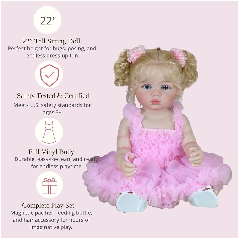 Aubrey Rose – 22-Inch Realistic Reborn Toddler Girl Doll with Blonde Rooted Hair