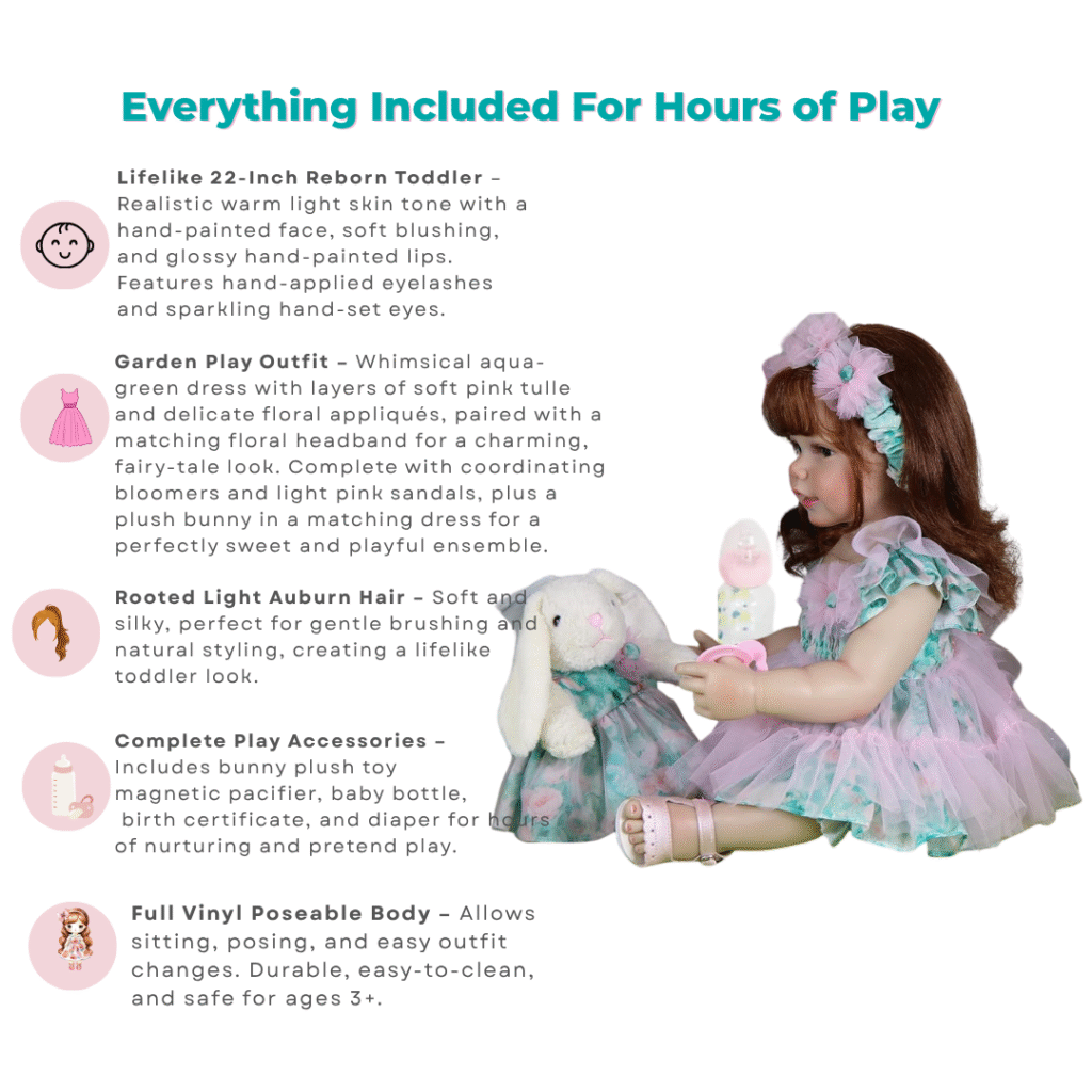 Bunny Blossom Baby Reborn Doll – 22-Inch Realistic Toddler Girl with Plush Bunny Companion