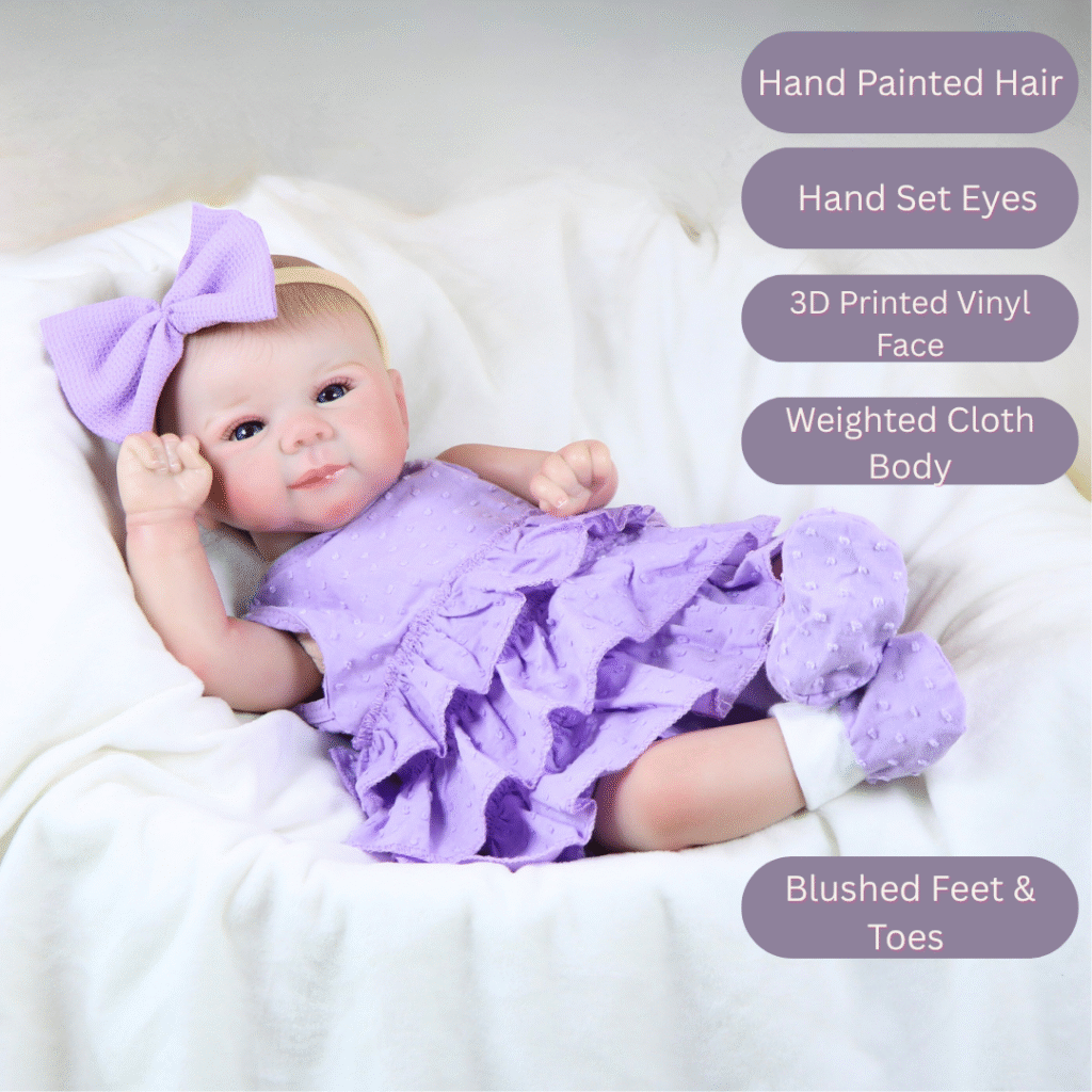Baby Mia Reborn Baby Doll – 17-Inch Realistic Newborn with Weighted Cloth Body and Hand-Painted 3D Printed Vinyl Face