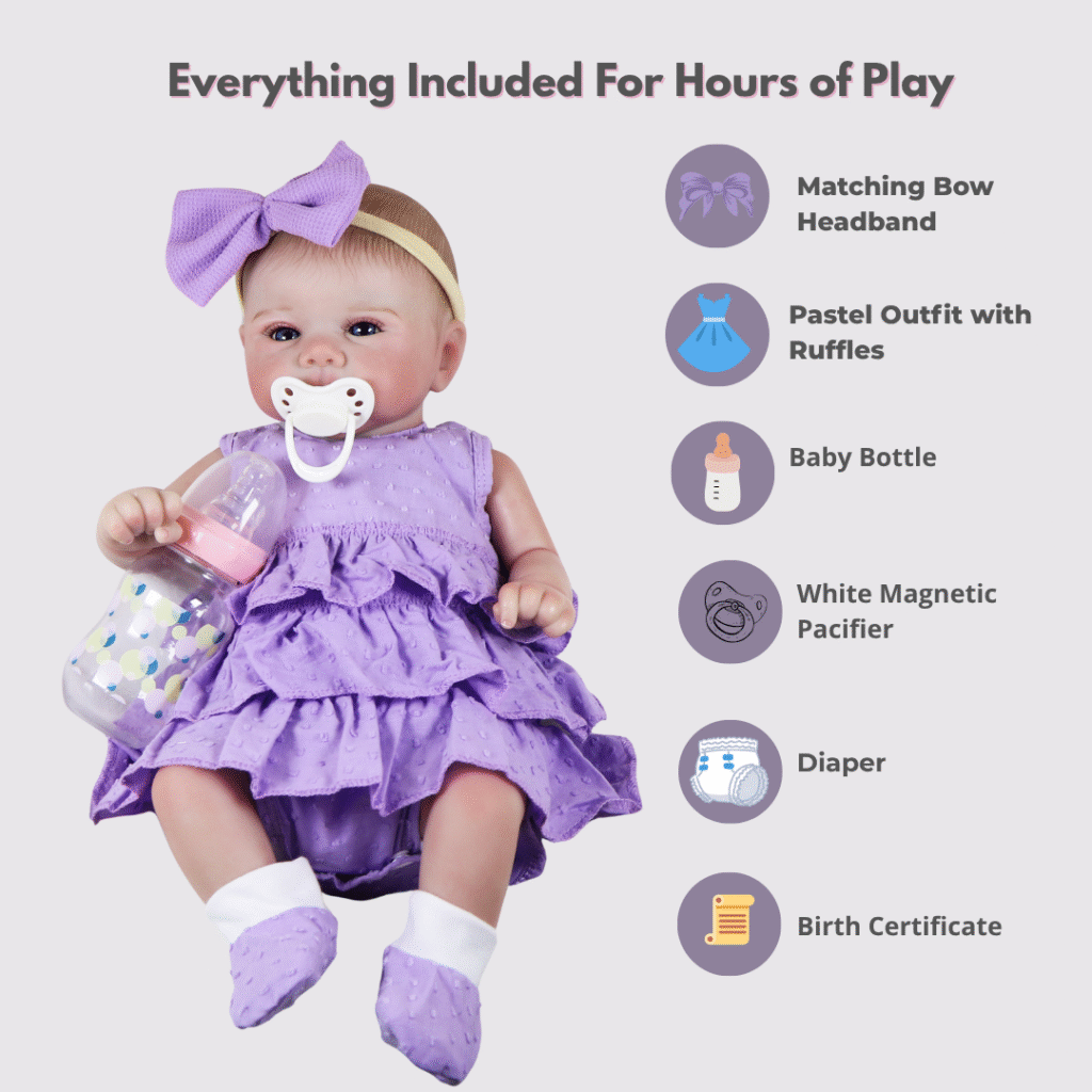 Baby Mia Reborn Baby Doll – 17-Inch Realistic Newborn with Weighted Cloth Body and Hand-Painted 3D Printed Vinyl Face