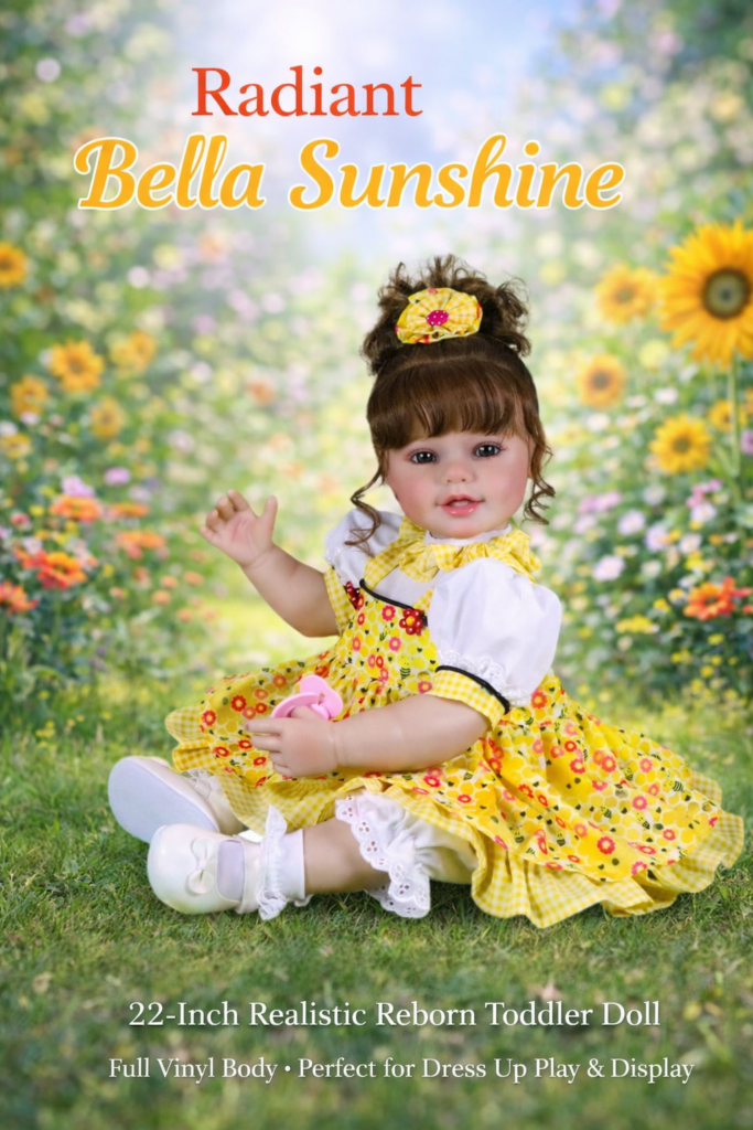Bella Sunshine 22-inch realistic full vinyl reborn toddler doll in yellow floral dress