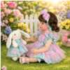 Sweet Bunny Blossom Baby: Stunning 22-inch realistic girl doll holding her soft plush bunny friend.