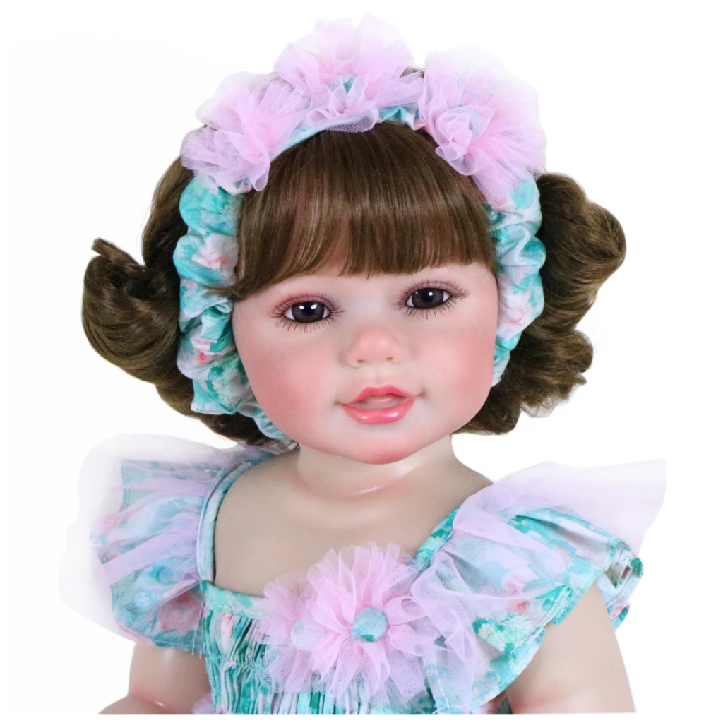 Close-up of Sweet Bunny Blossom Baby showing hand-painted 3D skin details and expressive brown eyes.