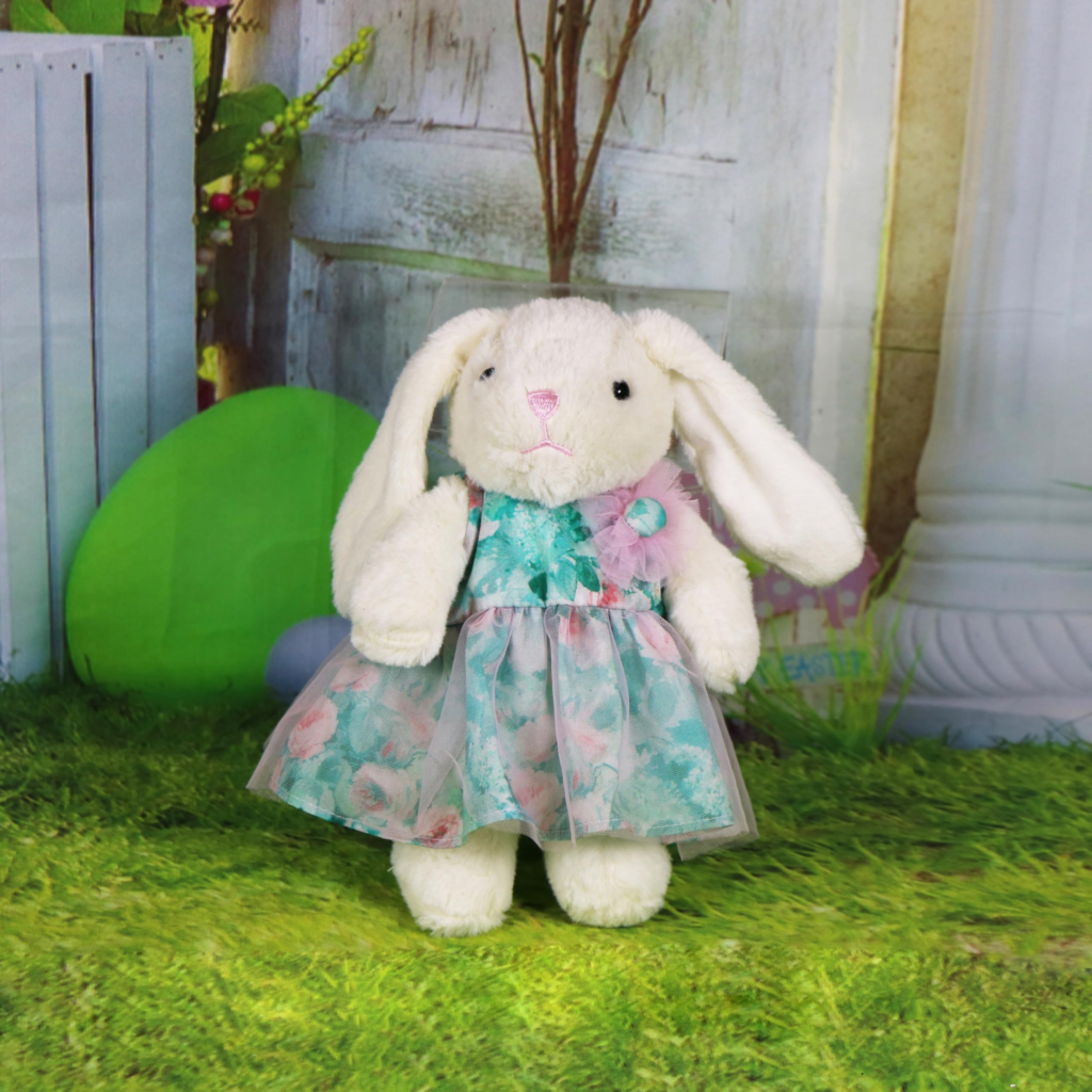 Sweet Bunny Blossom Baby: Stunning 22-inch brown eyed reborn girl sitting in a garden with her plush bunny companion.