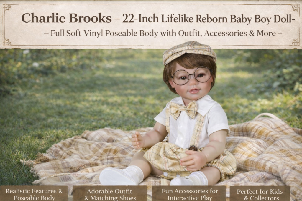 Handsome School Boy Charlie Brooks 22-inch realistic reborn toddler doll in classic schoolboy outfit sitting on a picnic blanket