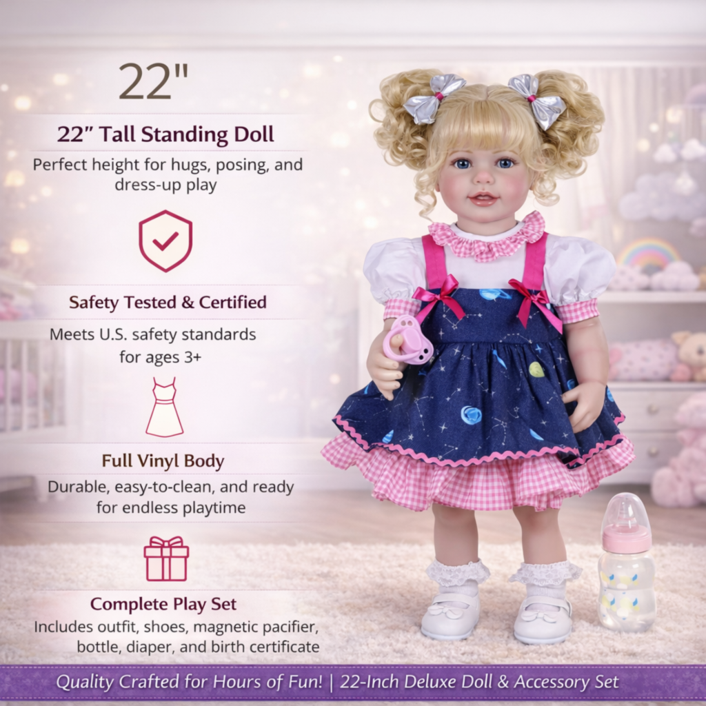 Galaxia Girl 22-inch lifelike doll with full vinyl body and safety certified features