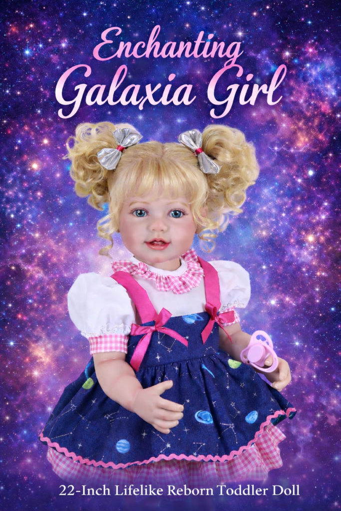 Galaxia Girl realistic blonde reborn toddler in galaxy dress with nursery background