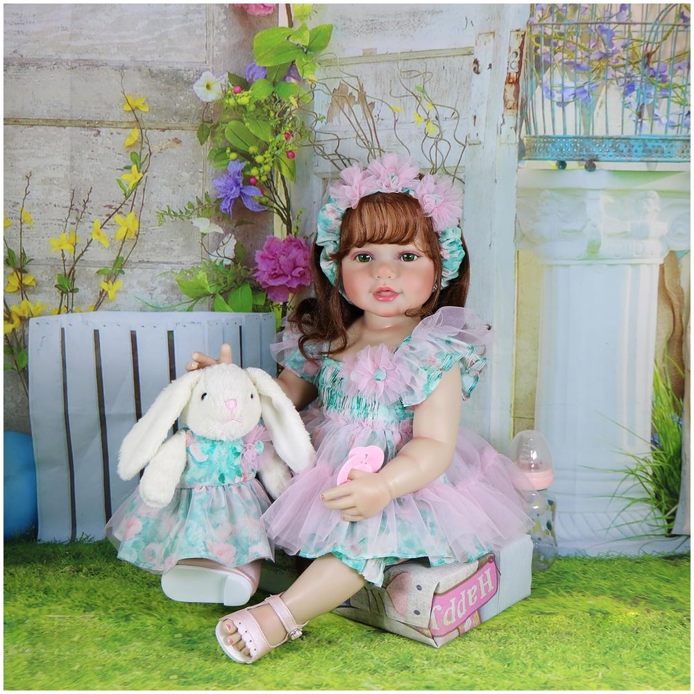 Garden Play Reborn Toddler Doll – 22-Inch Lifelike Redhead with Bunny Plush