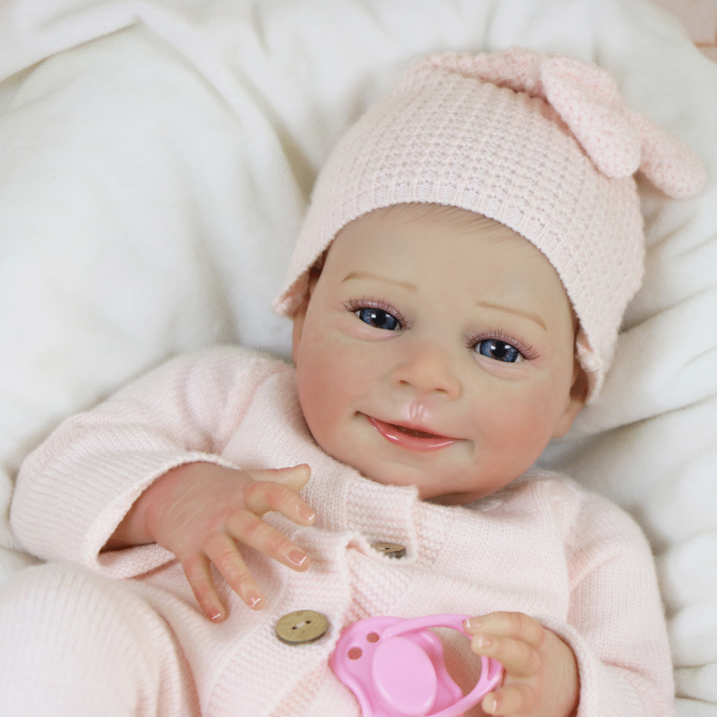 Lily Mae Reborn Baby Doll – 18-Inch Realistic Newborn with Weighted Fabric Body and Hand-Painted Hair