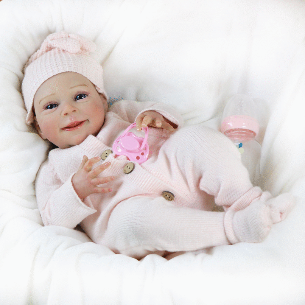 Lily Mae Reborn Baby Doll – 18-Inch Realistic Newborn with Weighted Fabric Body and Hand-Painted Hair