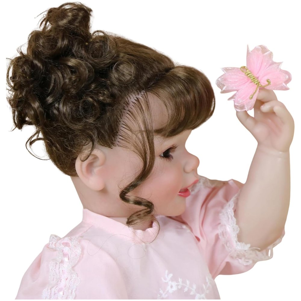 Princess Butterfly Reborn Toddler Doll – 22-Inch Lifelike Brown-Haired Beauty in Pink Lace Dress