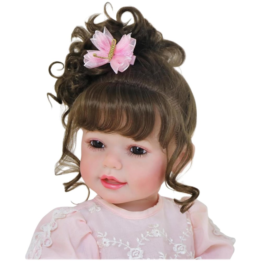 Princess Butterfly Reborn Toddler Doll – 22-Inch Lifelike Brown-Haired Beauty in Pink Lace Dress