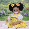 Radiant Sunny Mae 22-inch African American lifelike reborn baby doll with full vinyl body and yellow floral dress