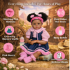 Checklist of accessories included with Sweet Prairie doll featuring magnetic pacifier, feeding bottle, diaper, and birth certificate.