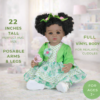 Hand-painted 3D facial details and rooted curly hair of Play Day Amaya lifelike African American doll with floral headband