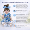 Sweet Dreams Daisy reborn toddler doll features rooted brown hair daisy outfit magnetic pacifier and baby accessories