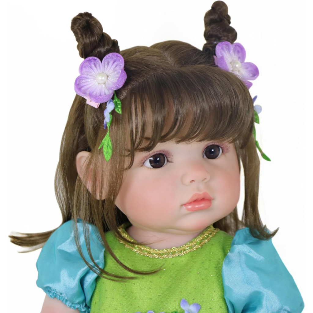 realistic reborn baby doll blossom belle close up face with wavy hair