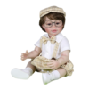 Charlie Brooks 22 inch reborn baby doll full body on white background wearing plaid suspenders outfit