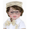 Charlie Brooks reborn doll realistic face close up with glasses, soft blushing and lifelike details