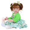 Froggy Girl reborn toddler doll sitting with pacifier and bottle in green frog outfit