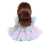 reborn toddler doll back view showing long brown hair and dress