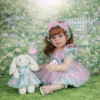 reborn toddler doll sitting in flower field with bunny toy garden play theme