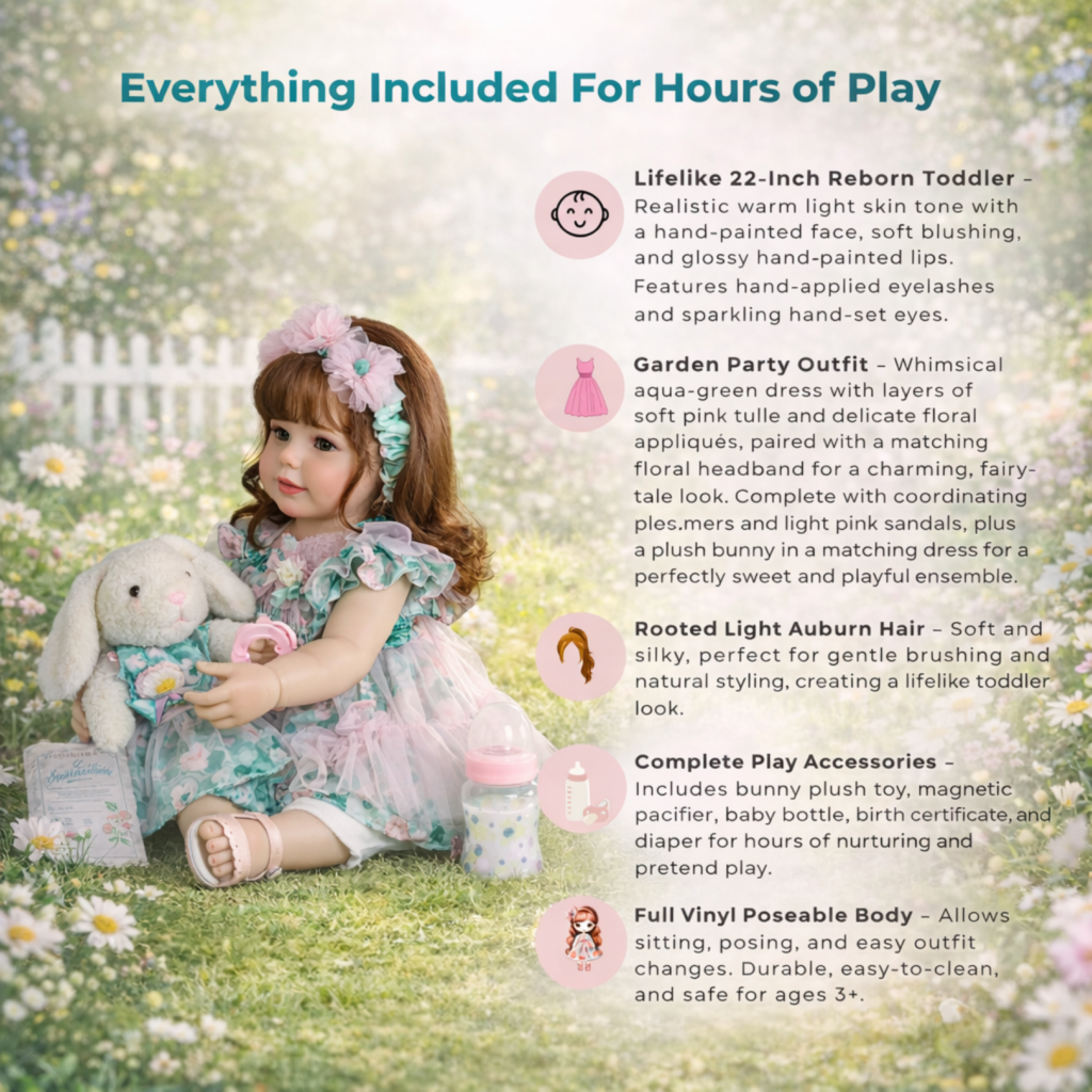 reborn toddler doll features accessories outfit and details infographic