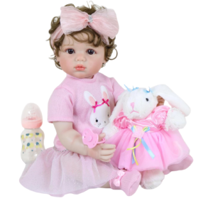 Mila Grace reborn doll set with outfit pacifier bottle and matching plush bunny toy accessories