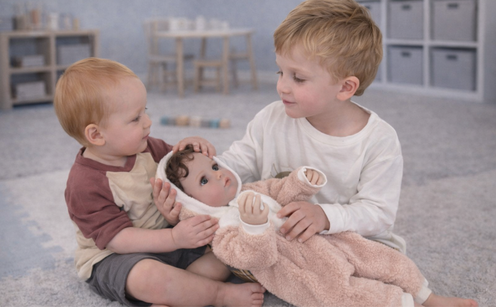 child bonding with lifelike baby bear oliver reborn doll promoting imaginative play