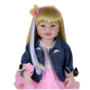 Close up Rainbow Dreams reborn doll with blue eyes blonde hair rainbow streak and detailed hand painted face
