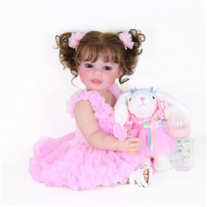 22 inch reborn toddler doll pink dress set with pacifier bunny and bottle