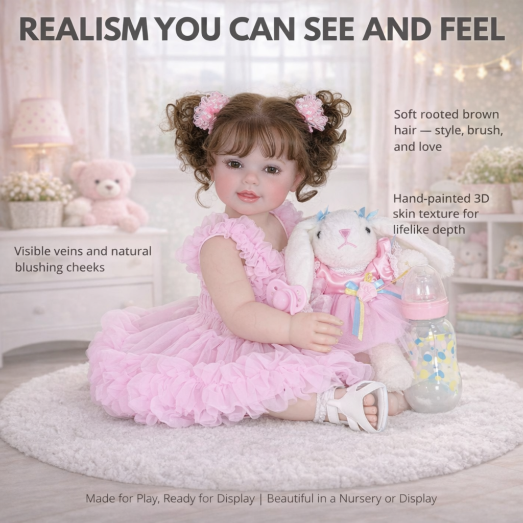 lifelike reborn doll details rooted hair painted skin texture close up