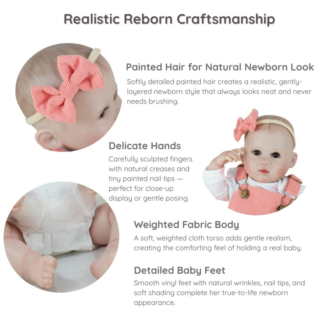 Mira Belle Reborn Baby Doll – 20" Realistic Full Vinyl Body with Hand-Painted Hair