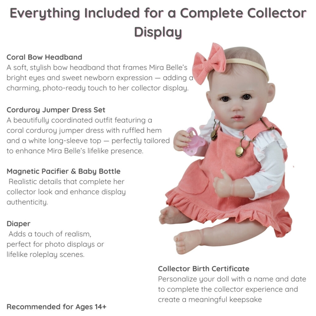 Mira Belle Reborn Baby Doll – 20" Realistic Full Vinyl Body with Hand-Painted Hair