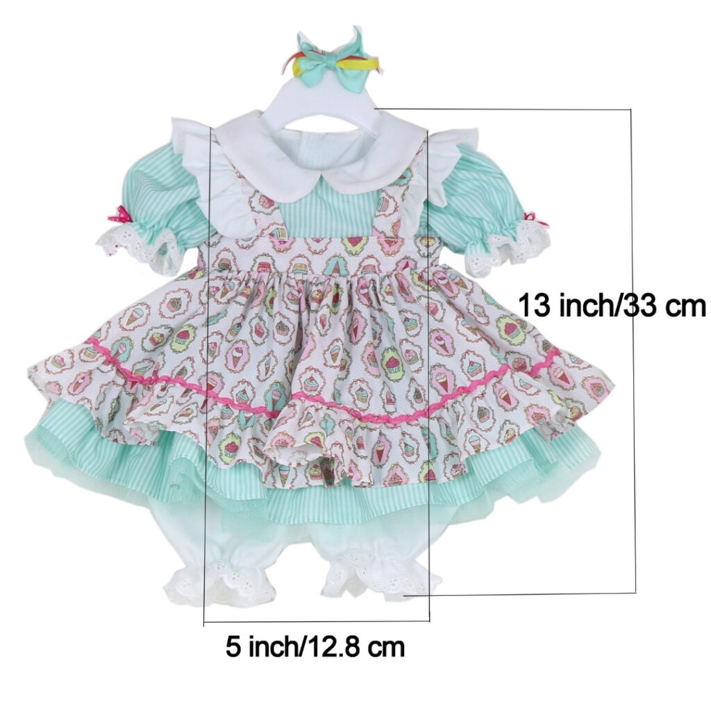Pastel Cupcake Ruffle Dress Outfit for Reborn Dolls – Fits 20–22 Inch Dolls