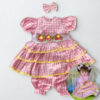 Pink Gingham Ruffle Dress Set with Bloomers & Bow – Reborn Doll Outfit (0–3 Month Size)