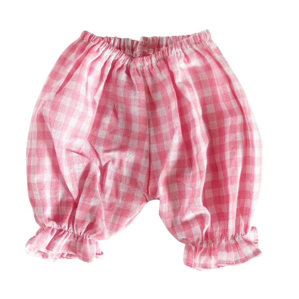 Pink Gingham Ruffle Dress Set with Bloomers & Bow – Reborn Doll Outfit (0–3 Month Size)