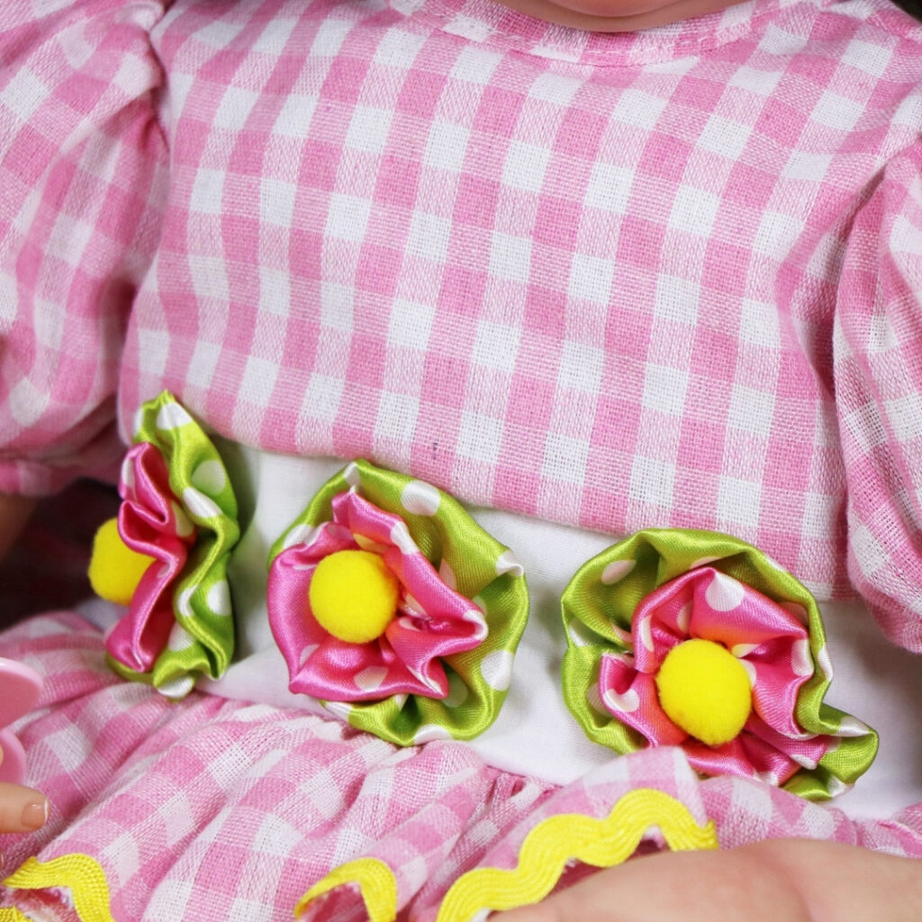 Pink Gingham Ruffle Dress Set with Bloomers & Bow – Reborn Doll Outfit (0–3 Month Size)
