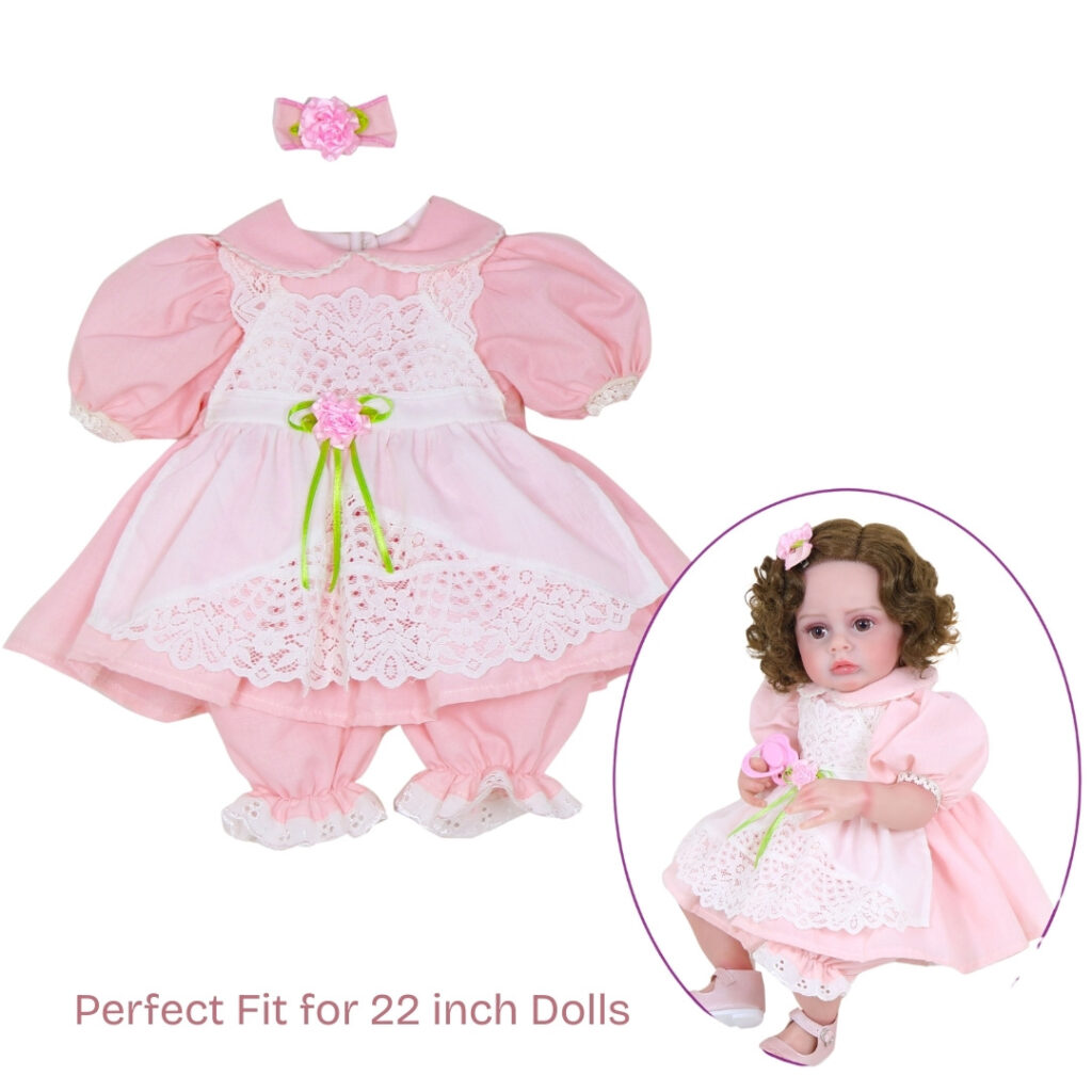 Pink Vintage Lace Dress Outfit for Reborn Dolls – Fits 20–22 Inch Dolls