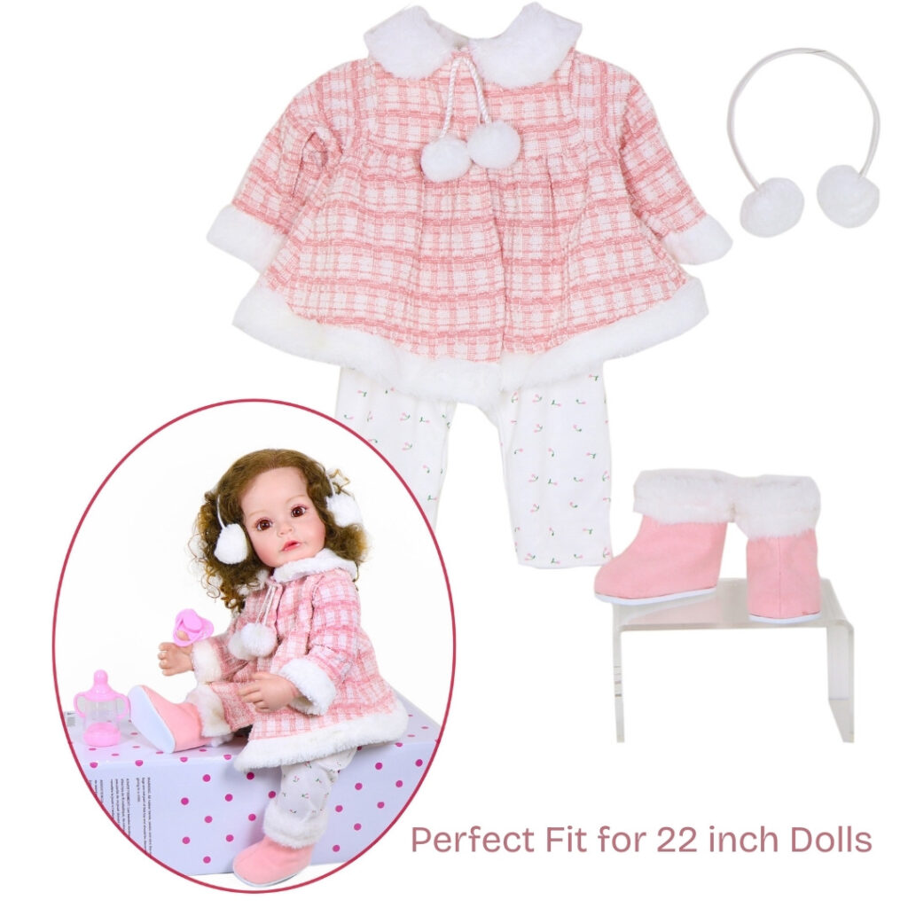 Pink Winter Coat & Boots Outfit for Reborn Dolls – Fits 22-Inch Dolls