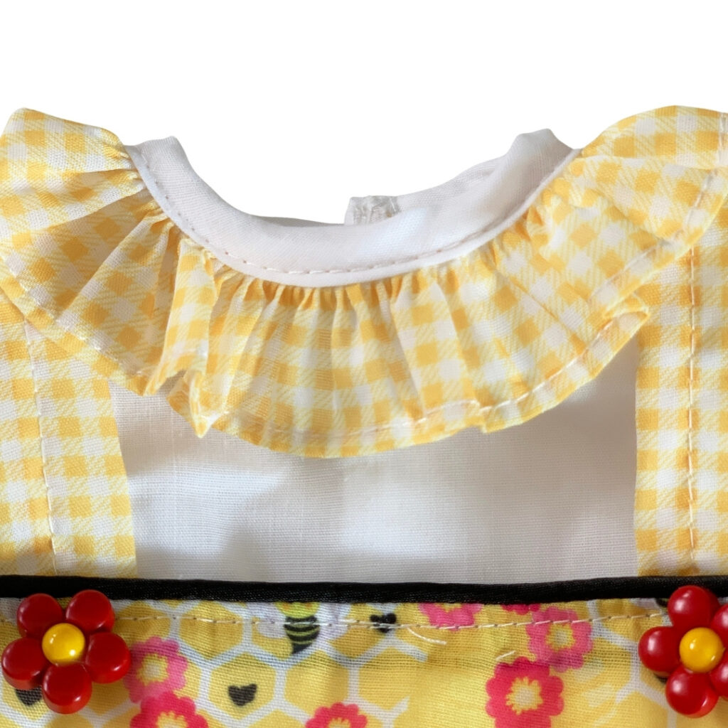 Yellow Floral Pinafore Reborn Doll Outfit with Bloomers & Hair Puffs – 22-Inch Fit