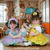 Yellow Floral Pinafore Reborn Doll Outfit with Bloomers & Hair Puffs – 22-Inch Fit