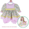Pastel floral doll dress with puff sleeves gingham trim and matching bloomers for 20 to 22 inch dolls